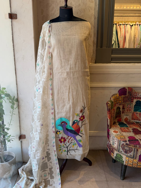 Jamdani gold sparrow patched suit set