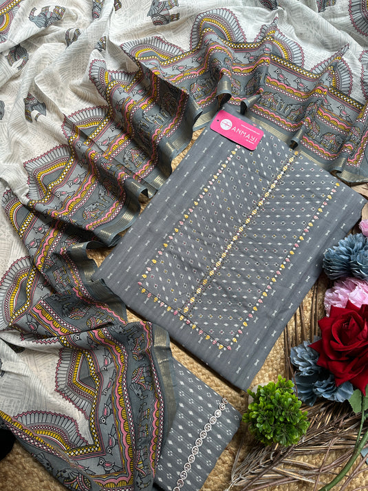 Handloom cotton weaving elephant dupatta suit sets