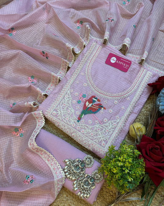 Kota Doria pearl parrot pastel suits with Dori work