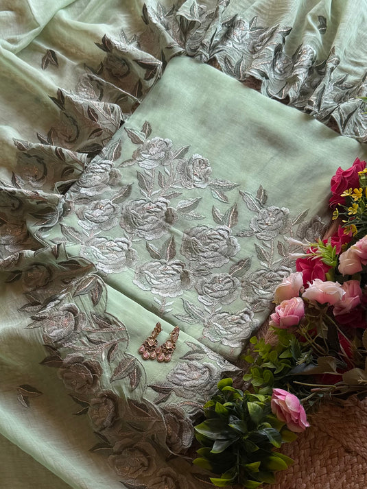 Phulwari patterned work mul cotton suit set