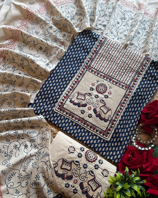Shahi Sawari printed cotton suit set with embroidered bottom