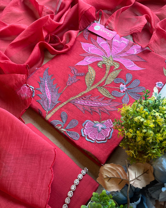 Appliqué work pure mul suit set