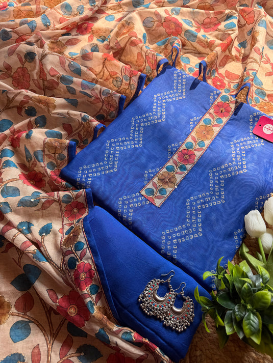 Soft Chanderi Bandhani print suit set with kantha highlight dupatta