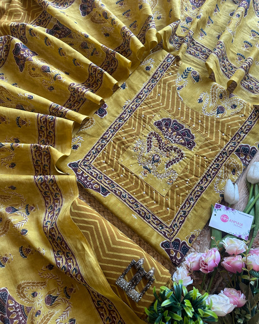 Vintage ajrakh block print pure cotton suit set