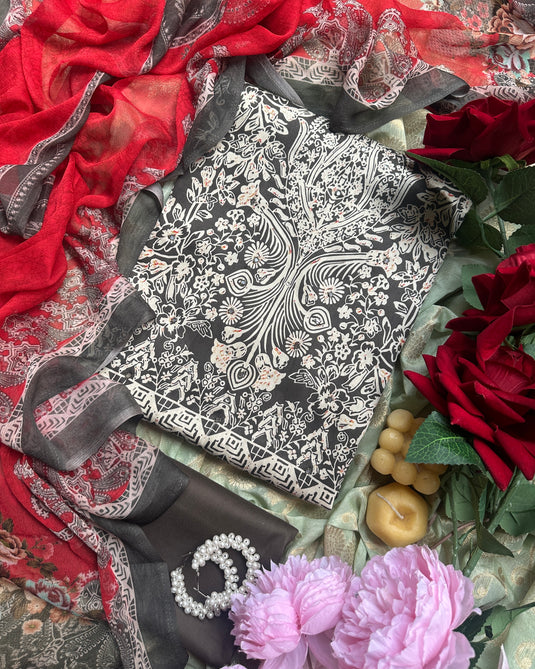 Pakistani print jaam cotton suits with pure chiffon dupatta