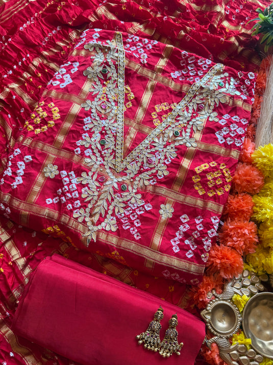 Ghadchola pita work pure gajji silk suit set