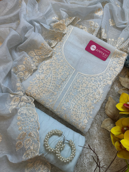 White dori work pastel mul Chanderi suit set