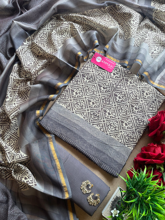 Patola print pure Maheshwari suit set