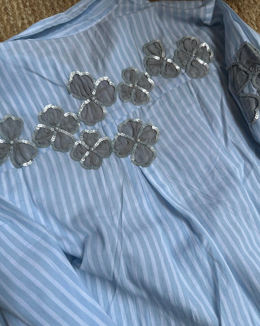 Applique organza patches cotton stripes coord set