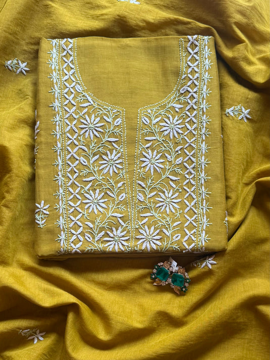 Coloured Bakhiya pure mul chanderi suit set