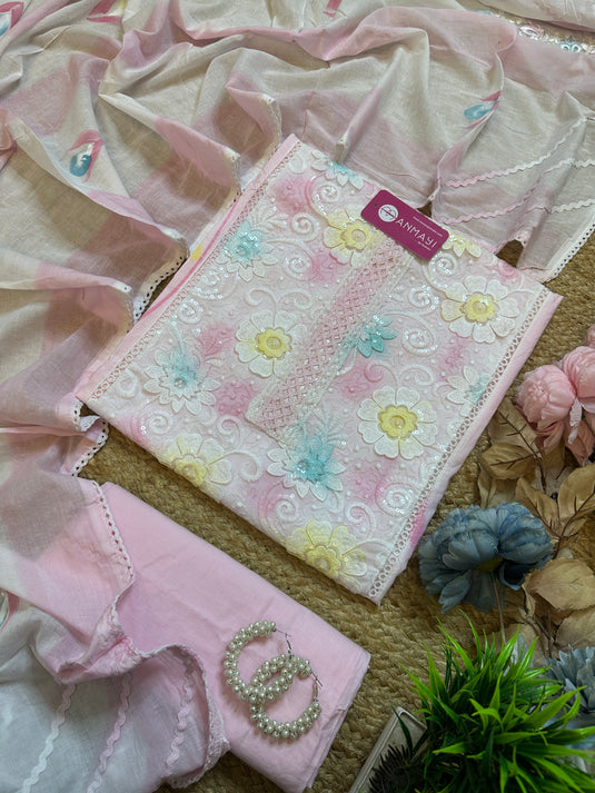 Shaded 3 D Panel pastel cotton suit set