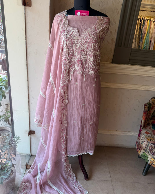 Soft hues pastel Dori neck Mul cotton suit set