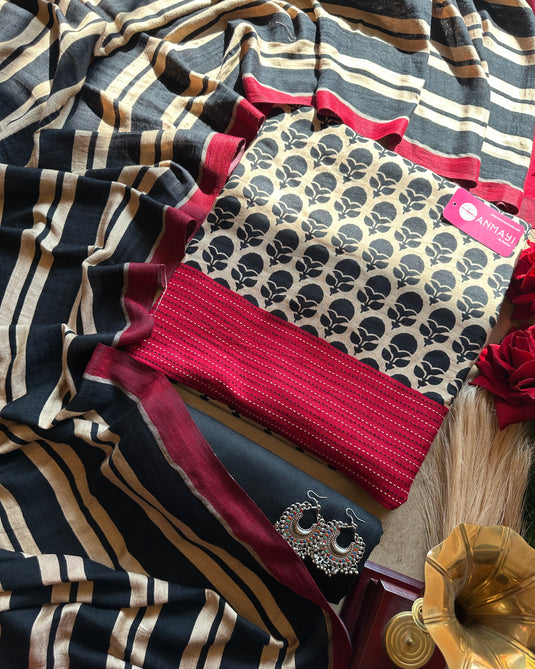 Abstract print pure pashmina suit set