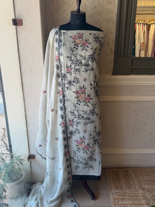 Black rose Mul cotton jaal work suit set