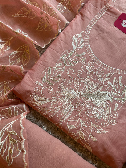 Mul Chanderi dori work bird suit set