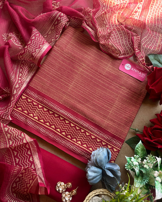 Handblock stripe vegan cotton suit set