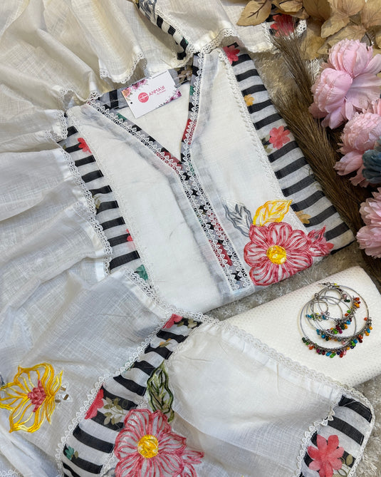 Linen embroidered cotton suit set