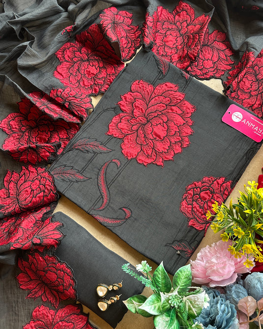 Embroidered cutwork pure mul suits