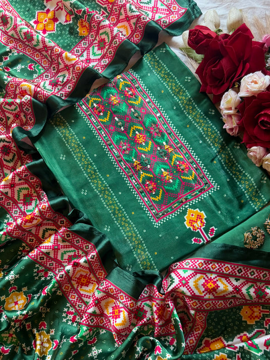 Gajji Silk Patola print mirror neck suit set
