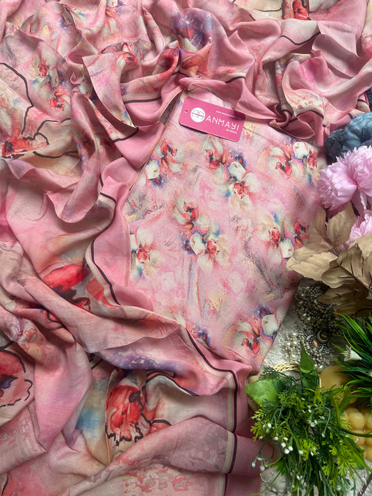 Scatter floral 5 meters floral alpine wool suit with Muslin Dupatta