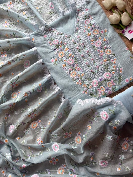 French coloured garden soft mul chanderi suit set
