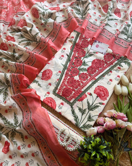 Gulnaar Soft Cambric cotton Pakistani suit set with laces