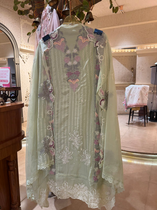 Pakistani organza coloured machine work suit set