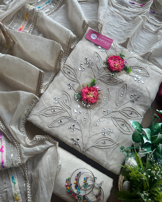 Cotton jute 3D boho patterned suit set