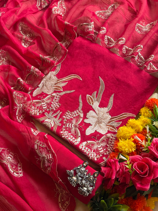 Butterfly festive Mul Chanderi suit set