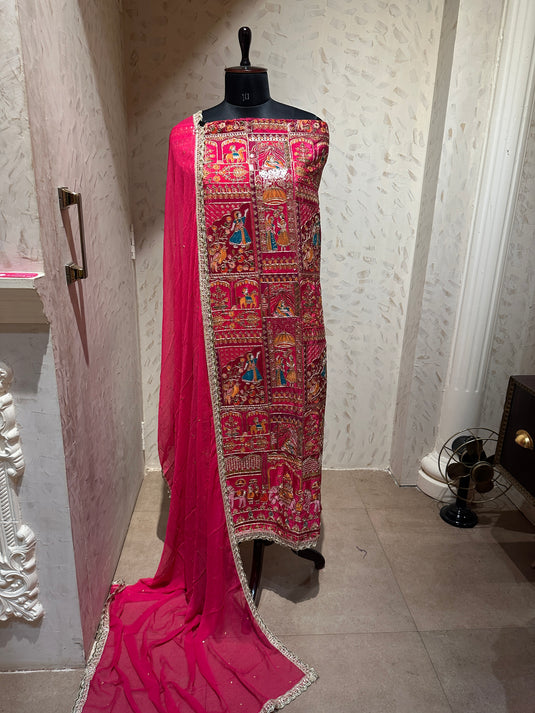 Semi crepe Dori highlight Mughal print suit set