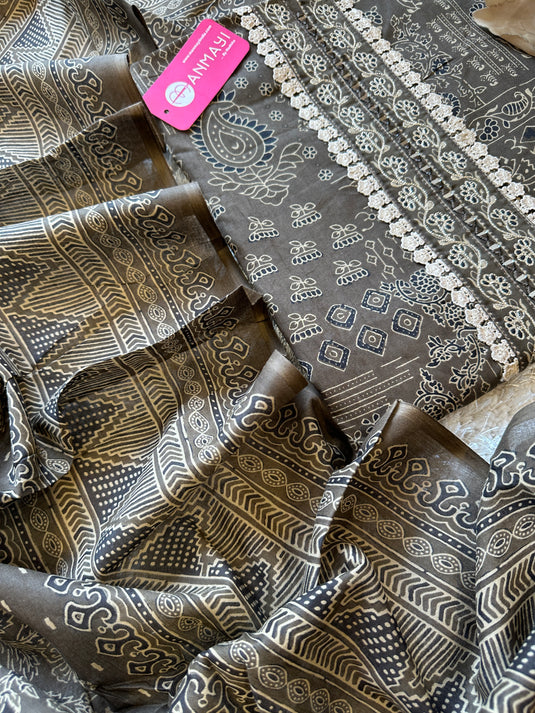 Ajrakh print pure printed cottons with mirror neck