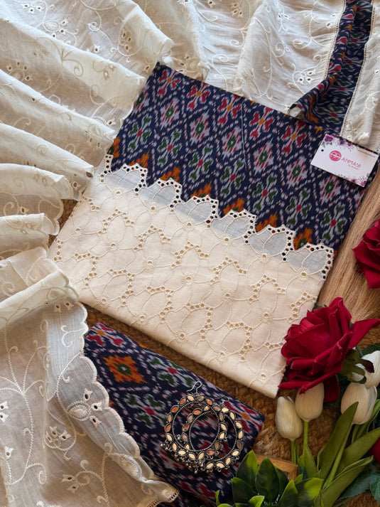 Hakooba Ikkat fusion cotton suit set with chikan work dupatta (Vol-2)