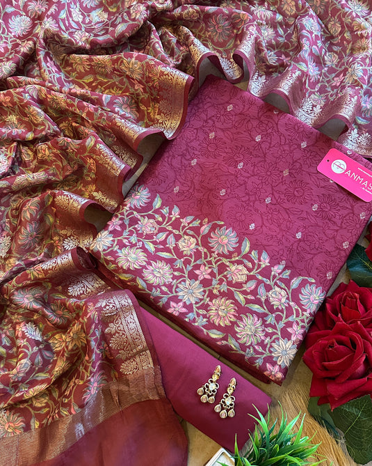 Maheshwari flower border banarasi suit set