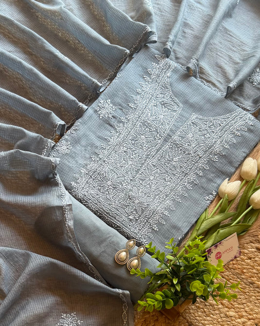 Pure Kota suit set with chikankari embroidery