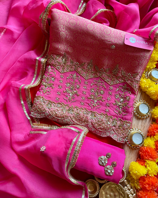 Pure Silk Brocade zardozi handwork suit set