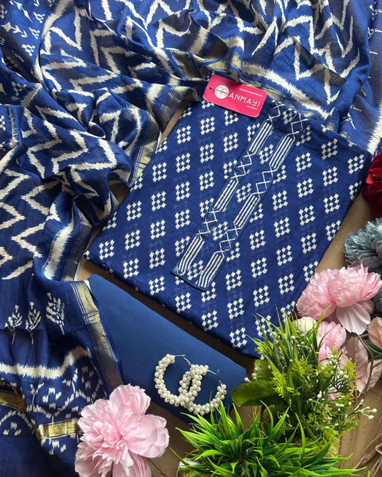 Abstract printed Maheshwari cotton suit set