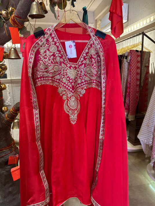 Upada silk Arabic dori neck ready to wear suit set