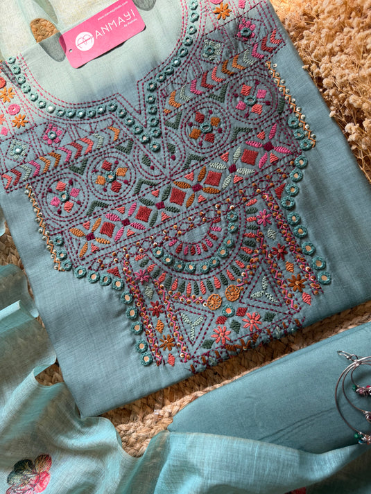 Boho looks kantha work Jamdani suit set