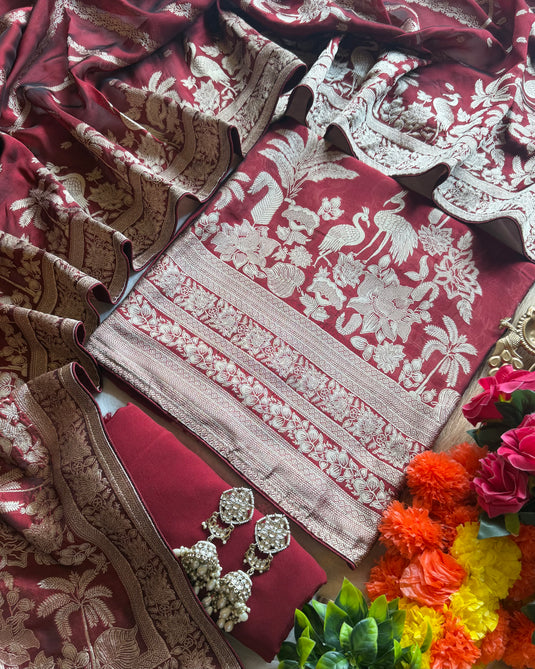 Festive zari taffeta silk suit set
