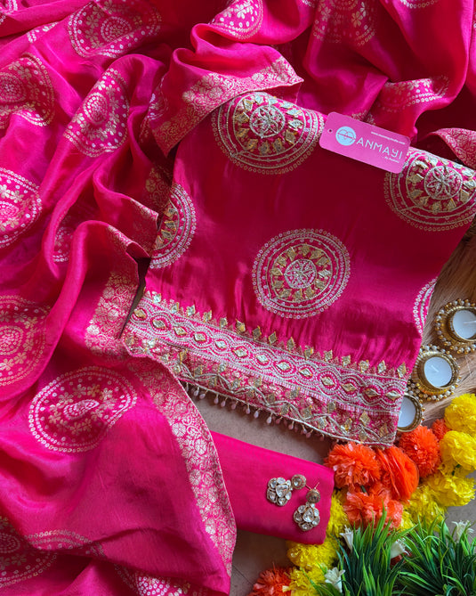 Motif design banarasi gotta work suit set