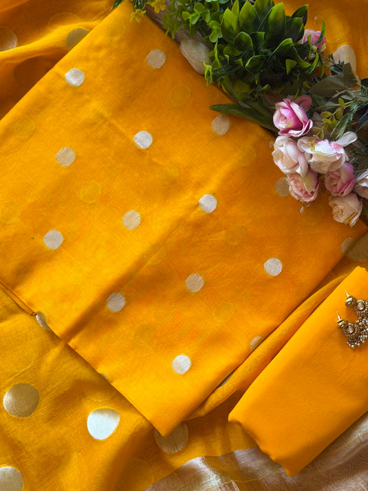 Polka weave mul chanderi suit set