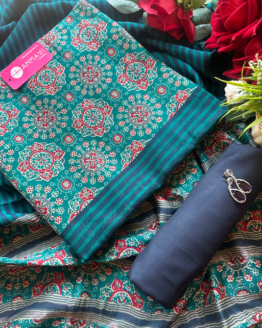 Ajrakh print panel pure Maheshwari suit set
