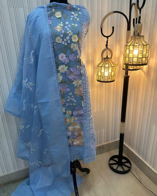 Coloured 3D floral patch linen cotton suits