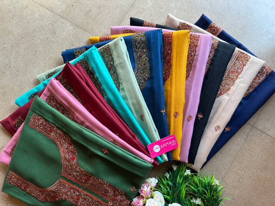 Aari work woollen suit set with highlighted