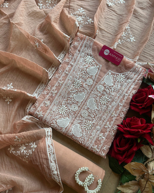 Chikankari pastel Mul Chanderi suit set