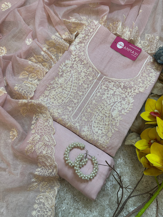 White dori work pastel mul Chanderi suit set