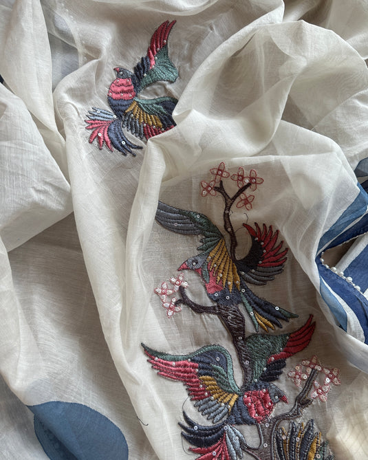 Patterned geometric embroidered pure mul suit