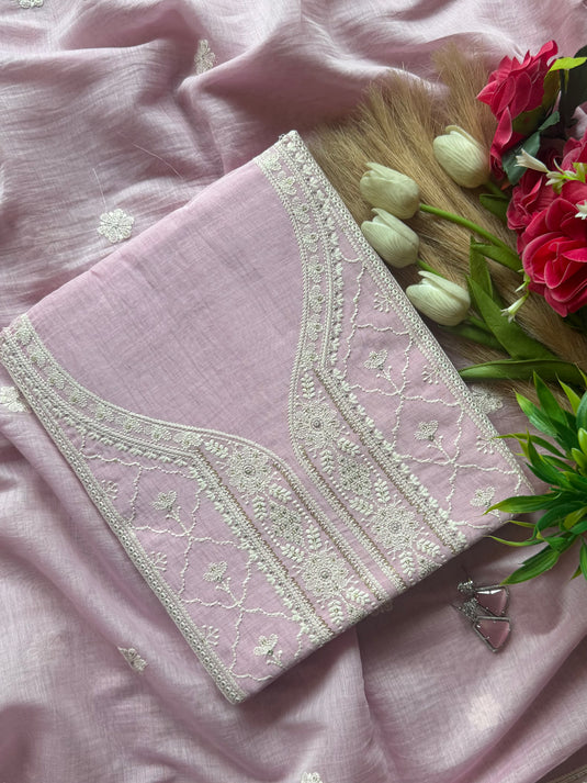 Bakhiya embroidered pure mul cotton suit set