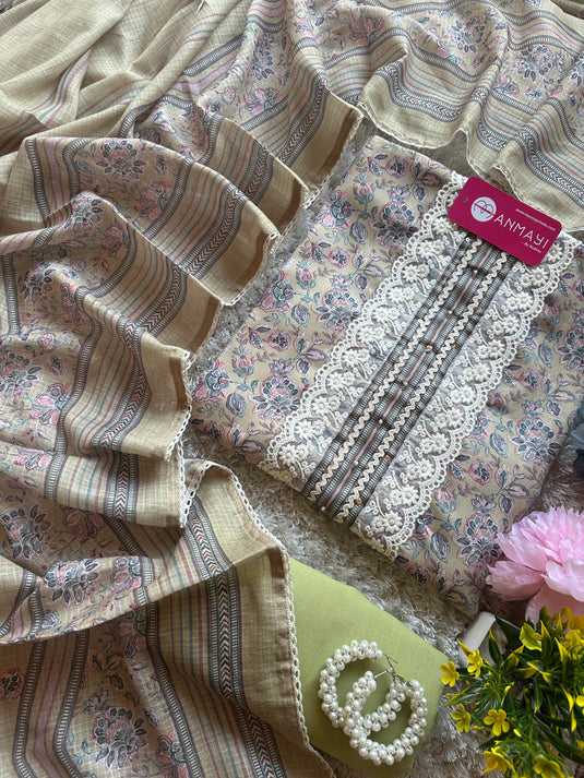 Soft printed rayon cotton suit set with cotton dupatta