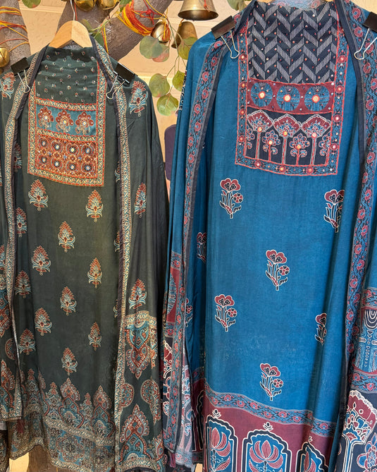 Ajrakh printed muslin suit set